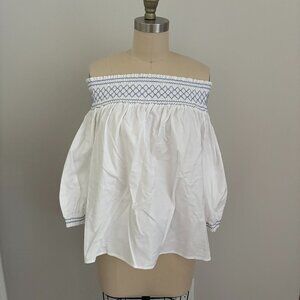 Vineyard Vines Off Shoulder Blouse Top Smocked White Coastal Grandma Large